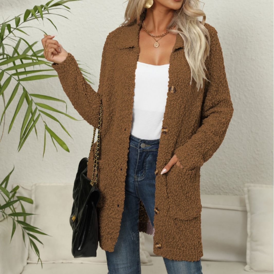 Street-Wave Long Teddy Coat With Button Closure Plush Fleece Soft Warmth For Women