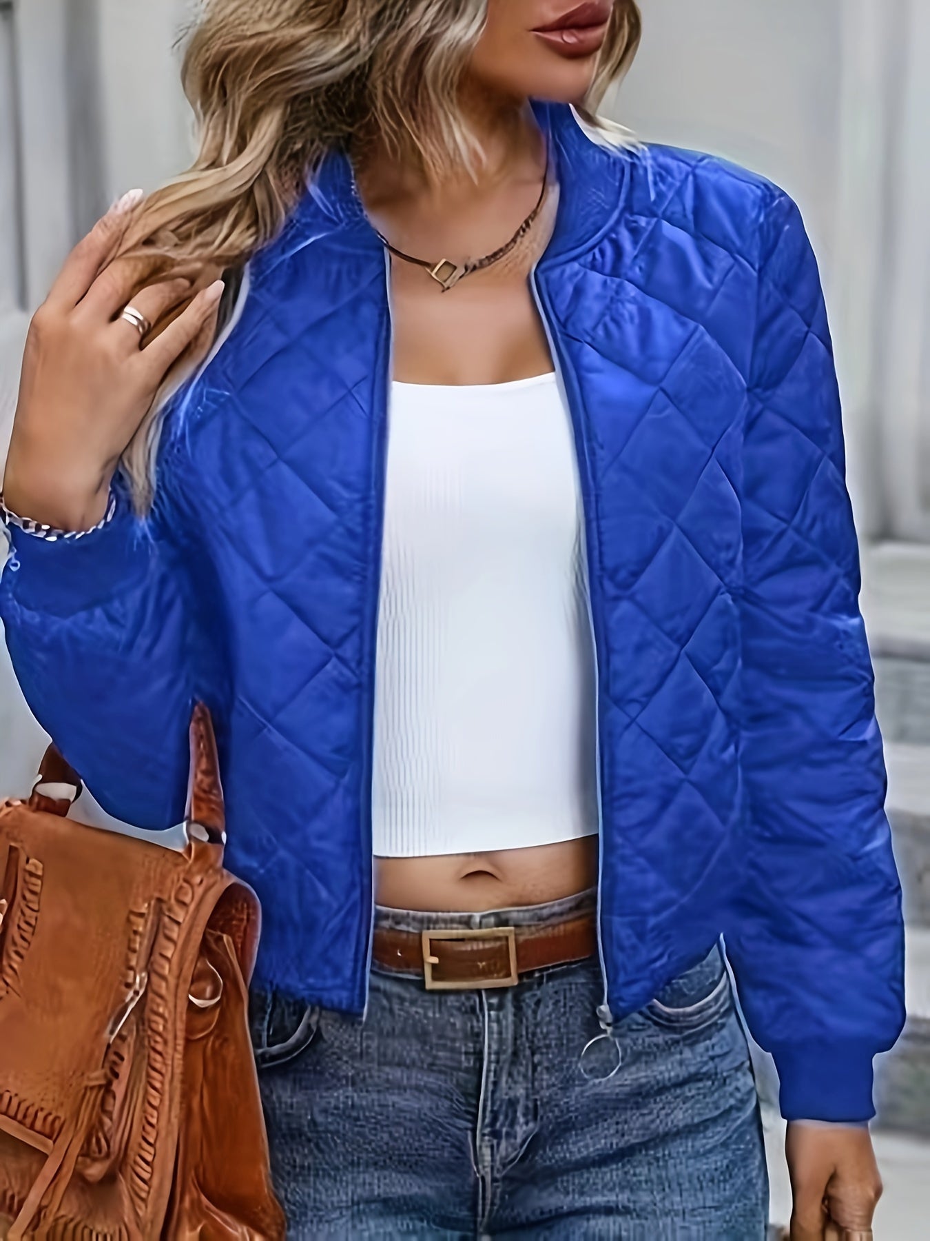 Argyle Bomber Jacket For Women By Streetwave Avelena Retro Quilted Design Lightweight Streetwear