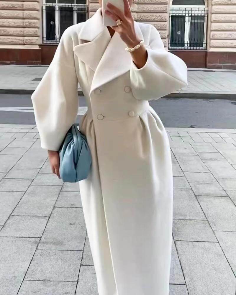 Streetwave Lantern Sleeve Long Coat For Women Elegant Tailored Fit Warm Winter Style