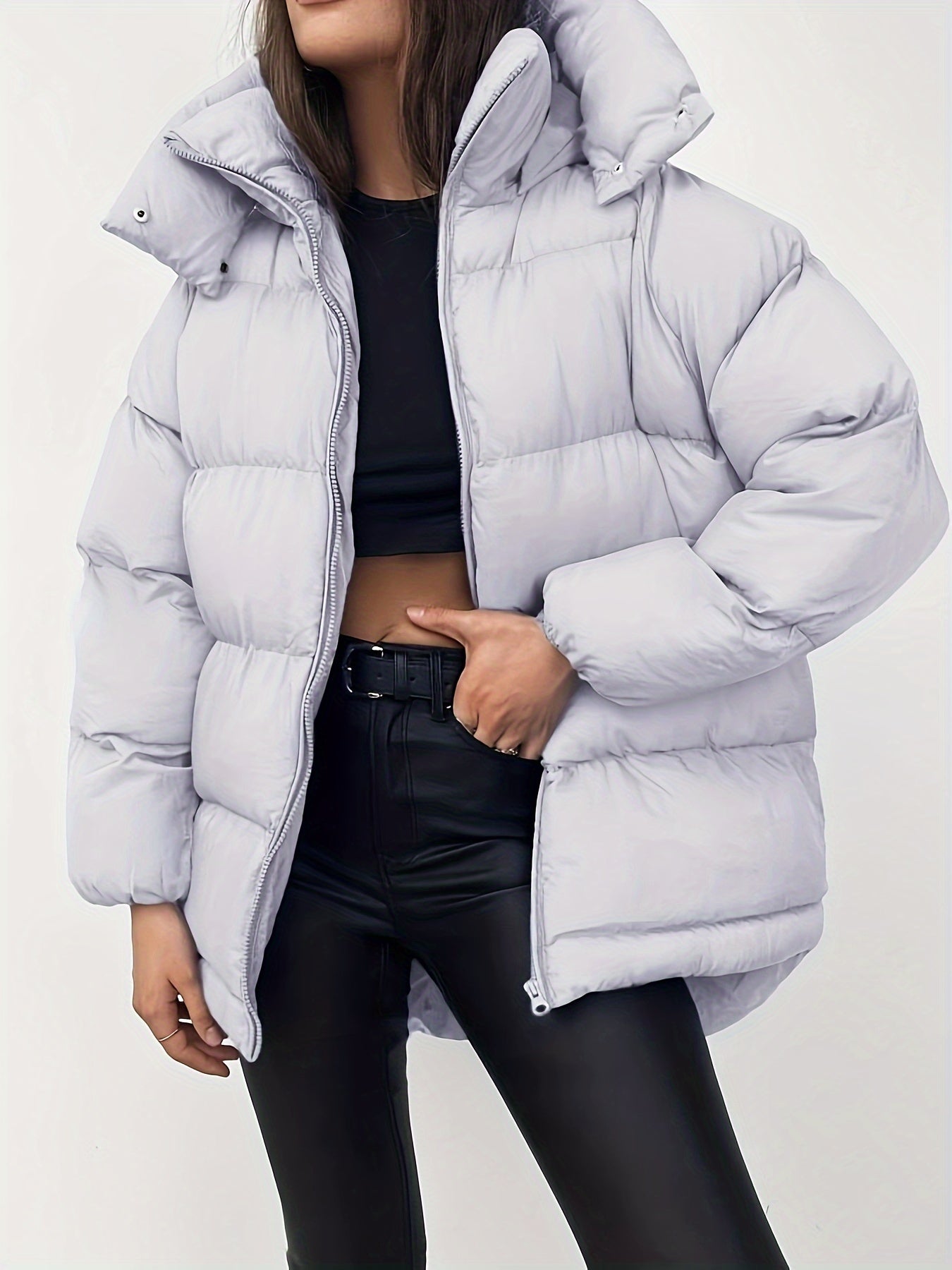 Street-Wave Women Puffer Jacket With Hood And Stand Collar Short Quilted Warm Coat