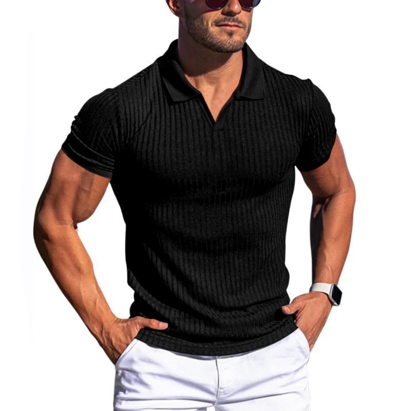 Mens Polo Shirt Knit Slim Fit Ribbed Texture Short Sleeve Premium By Street-Wave Everyday Wear