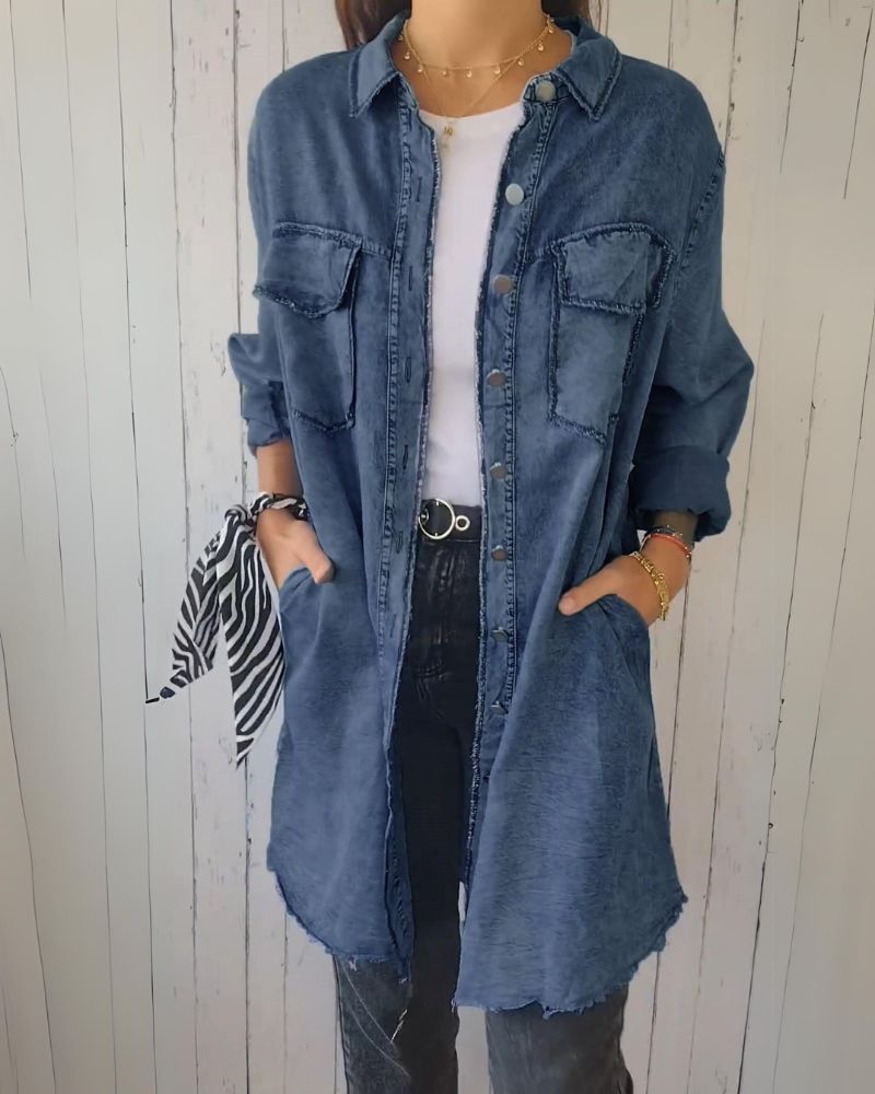 Street Wave Denim Shirt Jacket For Women Comfortable Casual Outerwear With Relaxed Fit