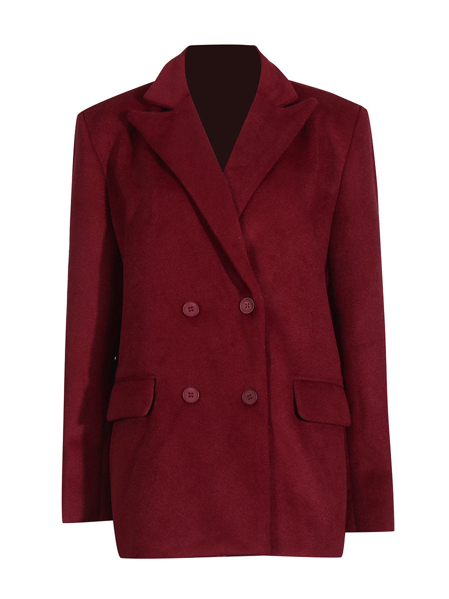 Street-Wave Burgundy Wool Coat With Belt For Women Short Fit Warm Winter Comfort Jacket