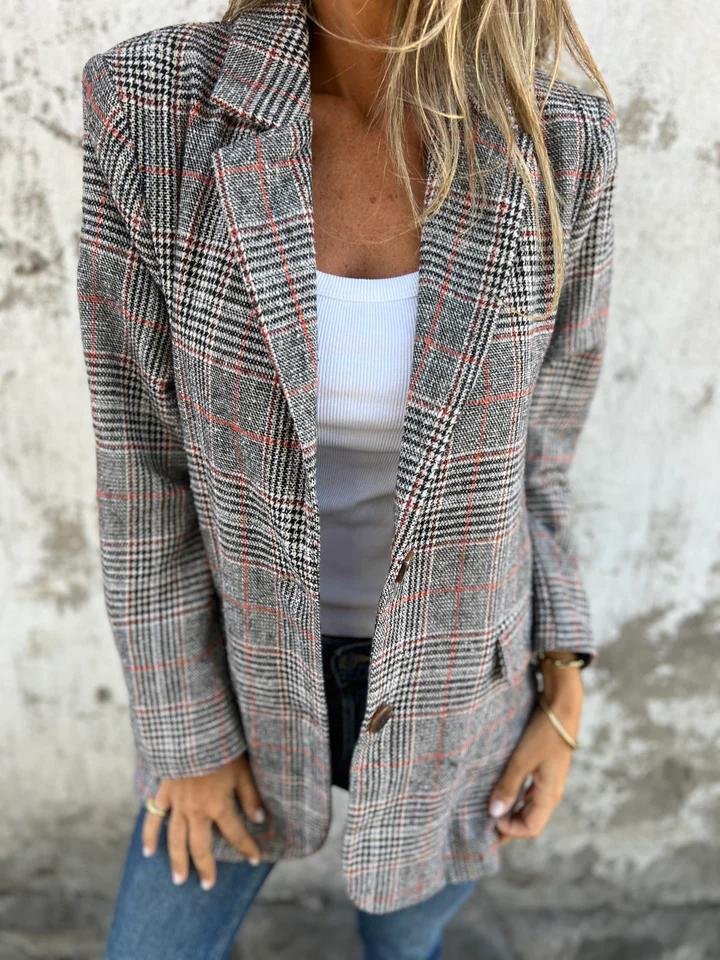 Street-Wave Women's Plaid Winter Blazer Warm Wool Blend Comfort And Classic Style