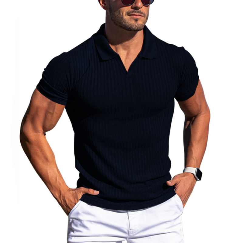 Mens Polo Shirt Knit Slim Fit Ribbed Texture Short Sleeve Premium By Street-Wave Everyday Wear