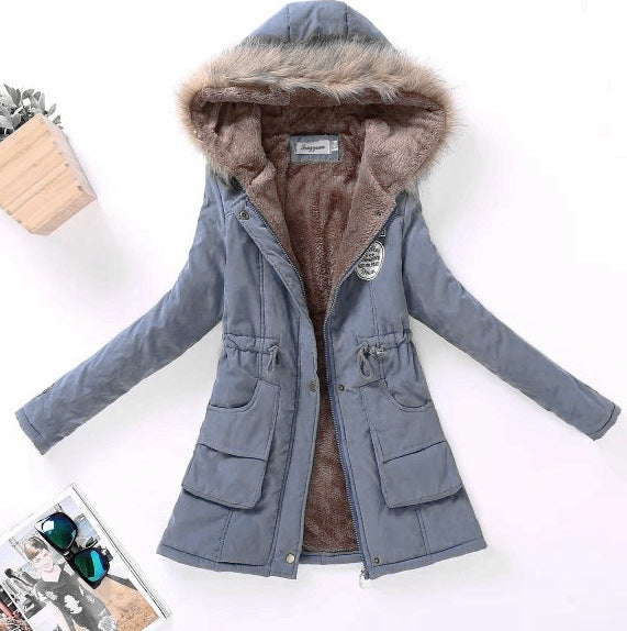 Street-wave Women's Quilted Winter Jacket With Removable Faux Fur Collar And Front Pockets