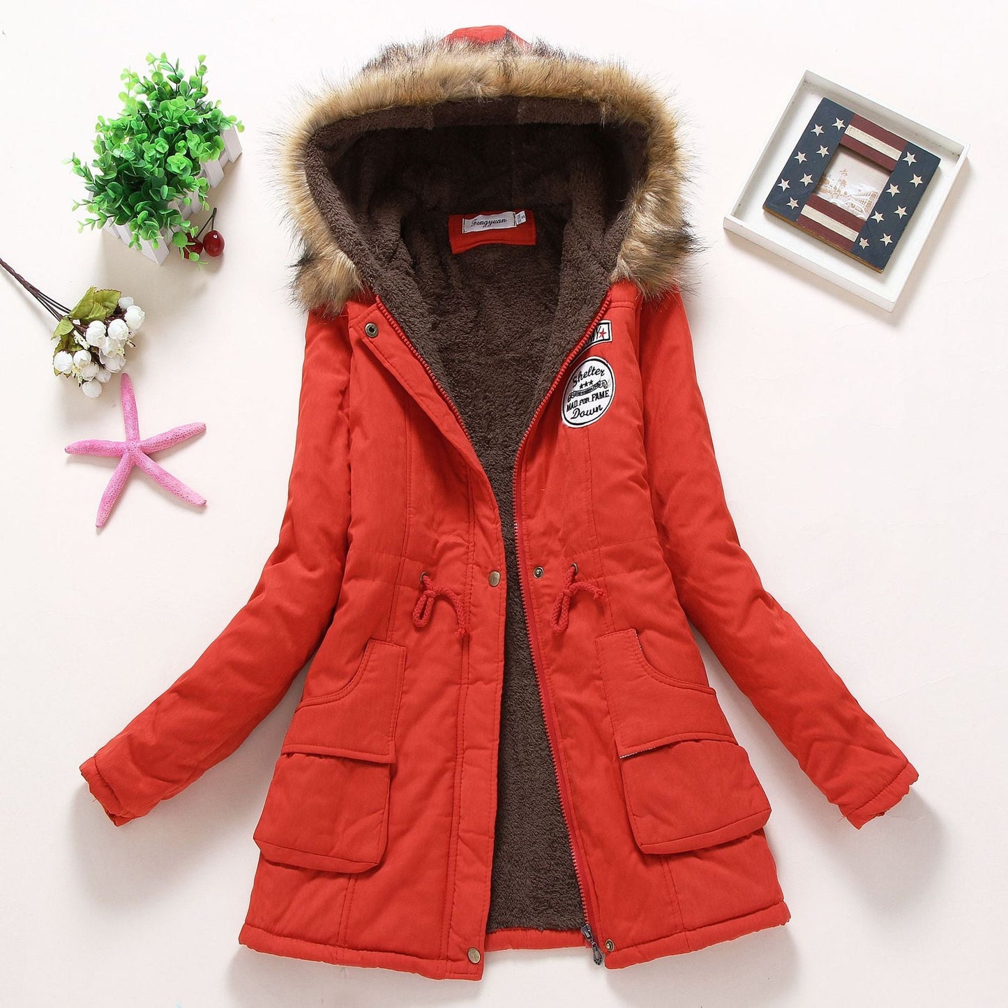 Street-wave Women's Quilted Winter Jacket With Removable Faux Fur Collar And Front Pockets