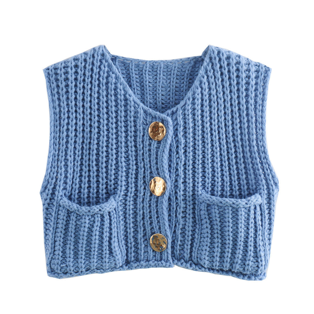 Street Wave Knit Cardigan For Women Textured Lightweight Knit With Pockets And Gold Button Detail Chic Cozy