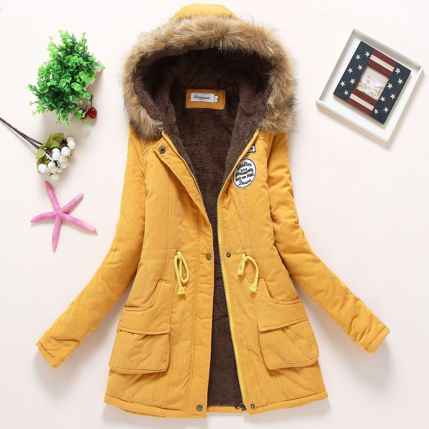 Street-wave Women's Quilted Winter Jacket With Removable Faux Fur Collar And Front Pockets