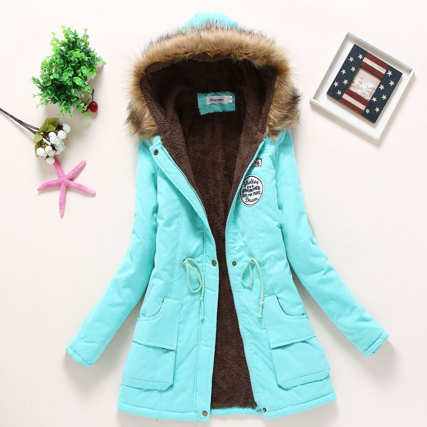 Street-wave Women's Quilted Winter Jacket With Removable Faux Fur Collar And Front Pockets