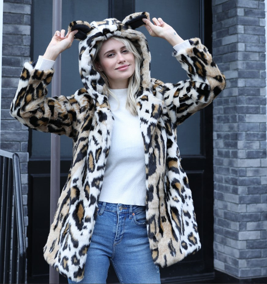 Streetwave Cozy Fur Coat With Hood And Cat Ears For Women Ultra Soft Plush Warmth And Comfort