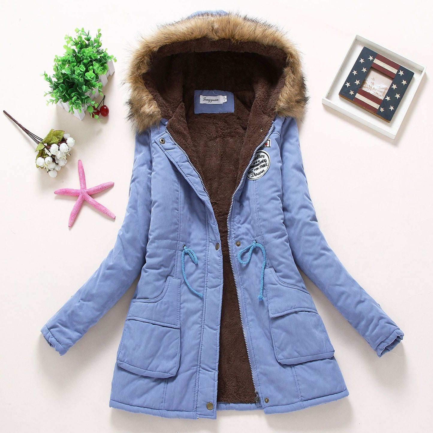 Street-wave Women's Quilted Winter Jacket With Removable Faux Fur Collar And Front Pockets