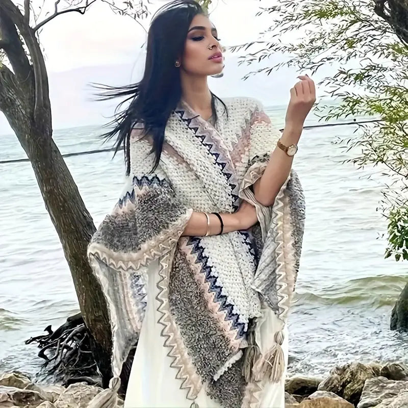 Street-wave Winter Poncho Knit Scarf For Women Ultra Soft Travel Blanket And Style Accessory