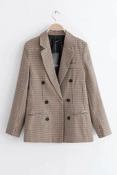 Street-wave Plaid Blazer With Long Sleeves For Women Chic Versatile Office To Weekend Layering