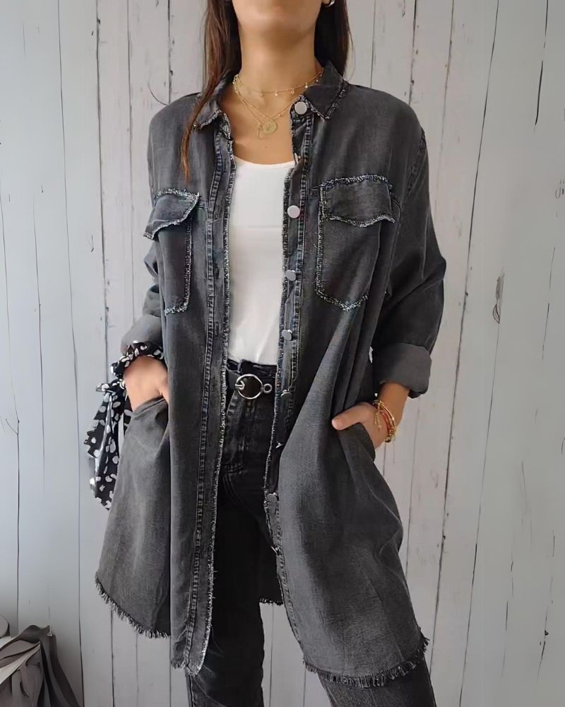 Street Wave Denim Shirt Jacket For Women Comfortable Casual Outerwear With Relaxed Fit