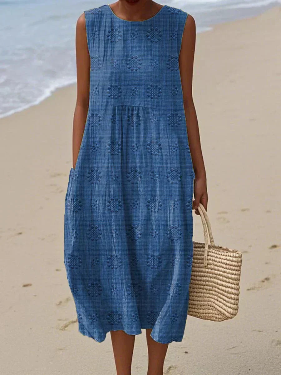 Street-Wave Olivia Textured Midi Dress For Women Breezy Beach Ready