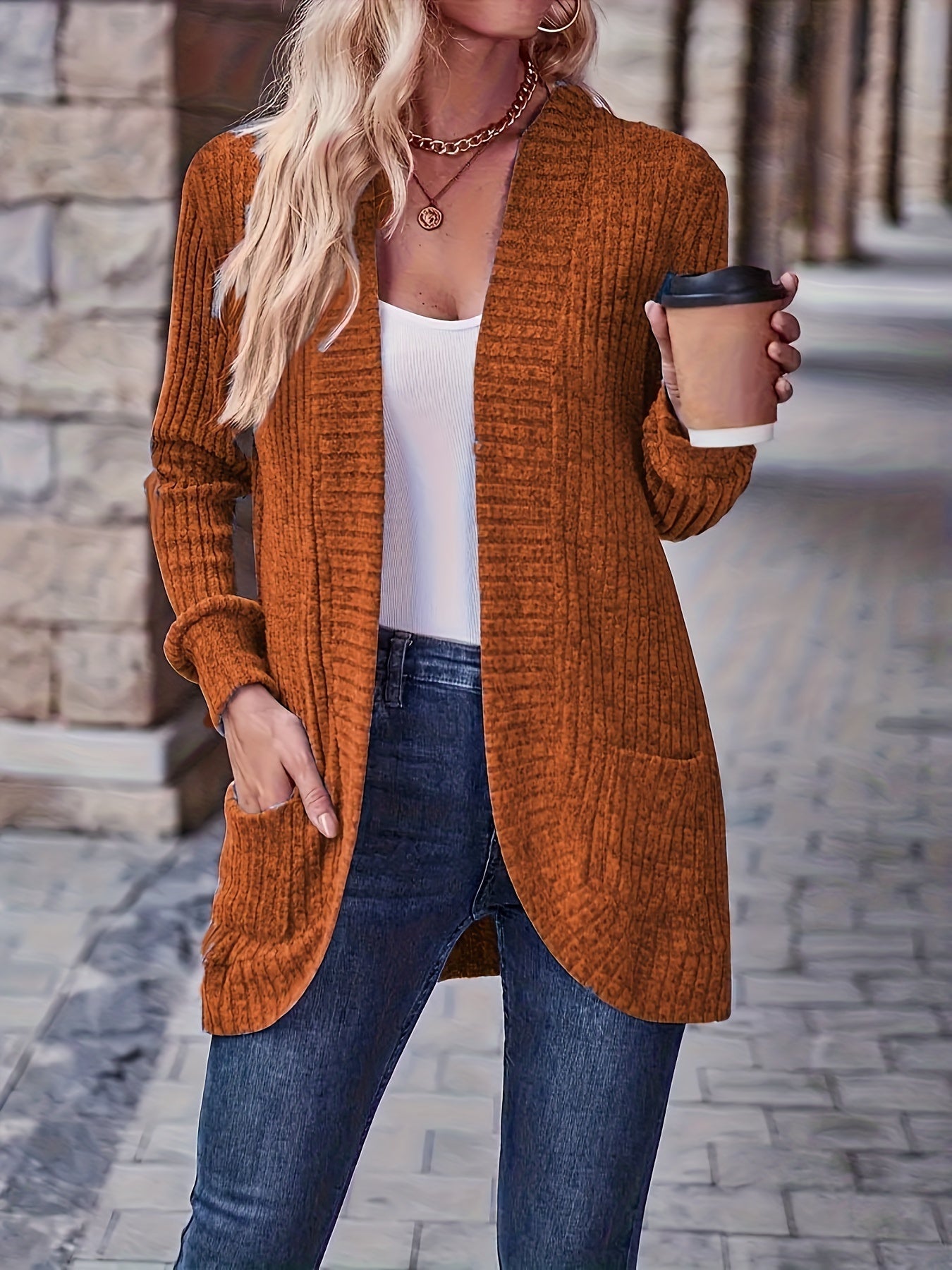 Street-Wave Women's Knit Fleece Cardigan With Pockets, Cozy Warm Comfort For Everyday Wear