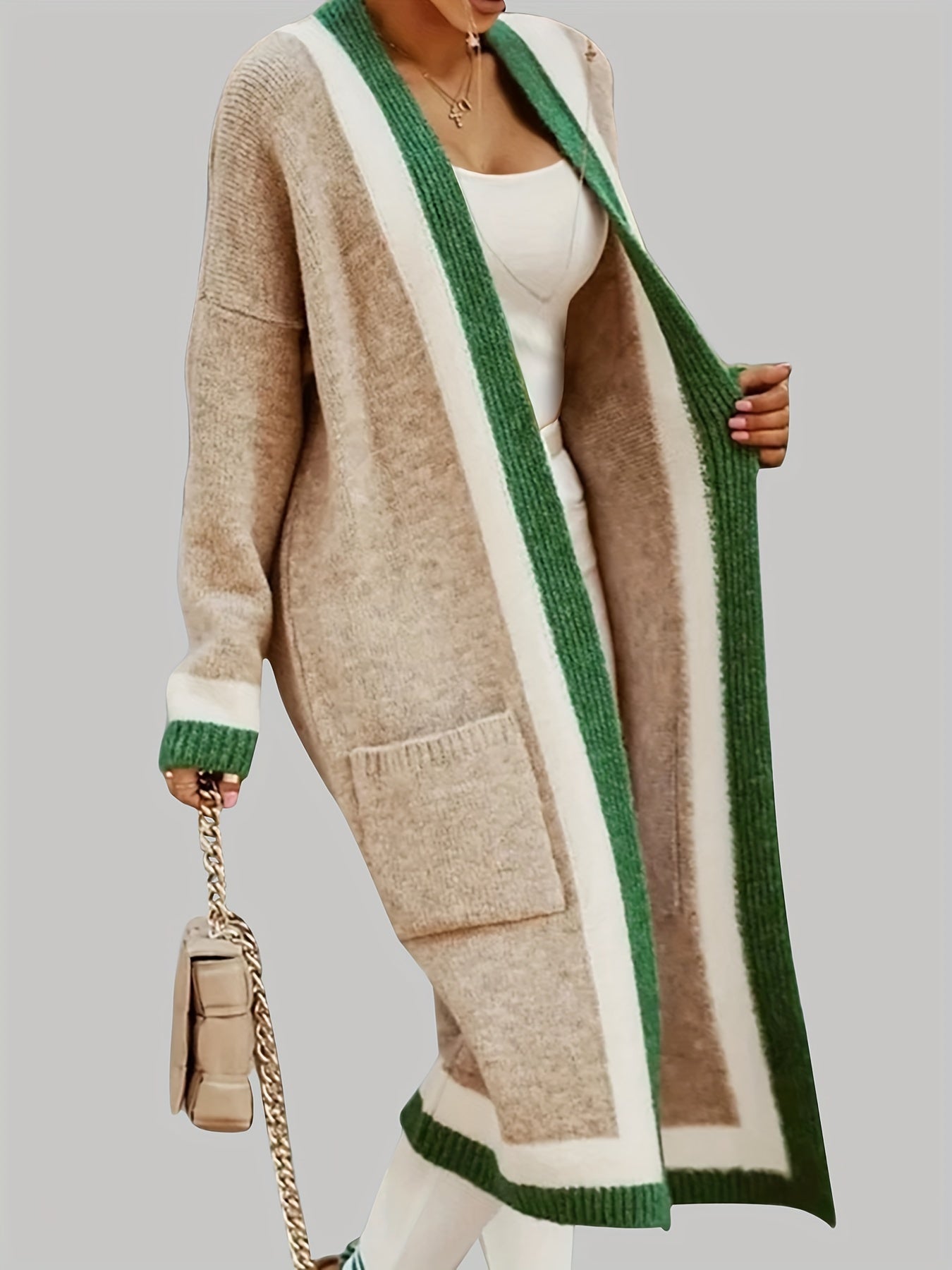 Streetwave Long Knit Cardigan Vintage Inspired With Autumn Accents For Women Cozy Open Front