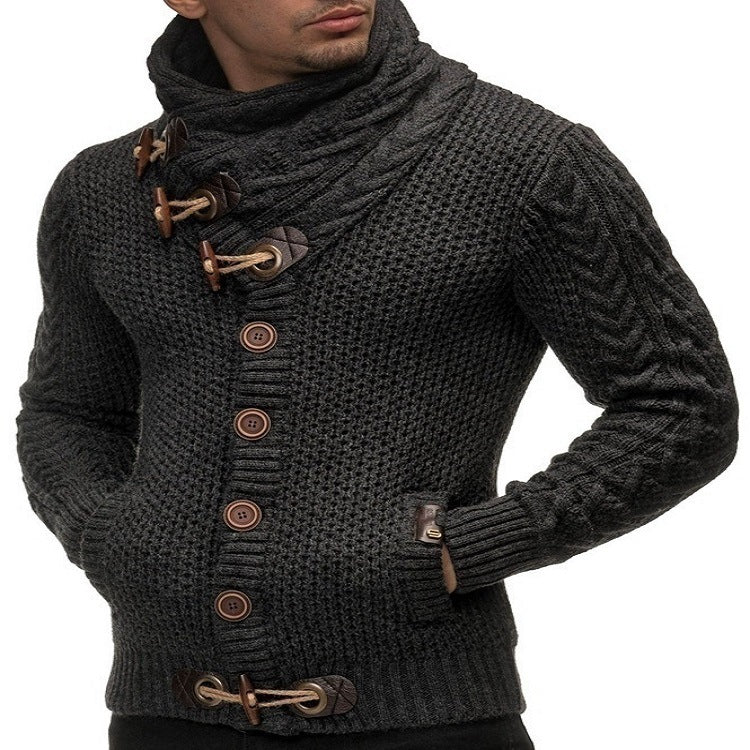 Street Wave Mens Knit Cardigan With Asymmetrical Collar For Modern Style And Warmth