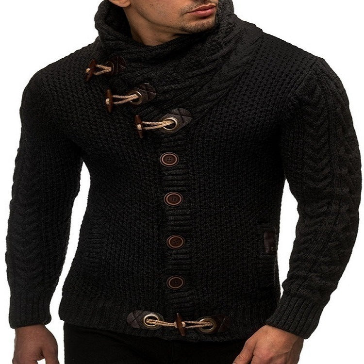 Street Wave Mens Knit Cardigan With Asymmetrical Collar For Modern Style And Warmth