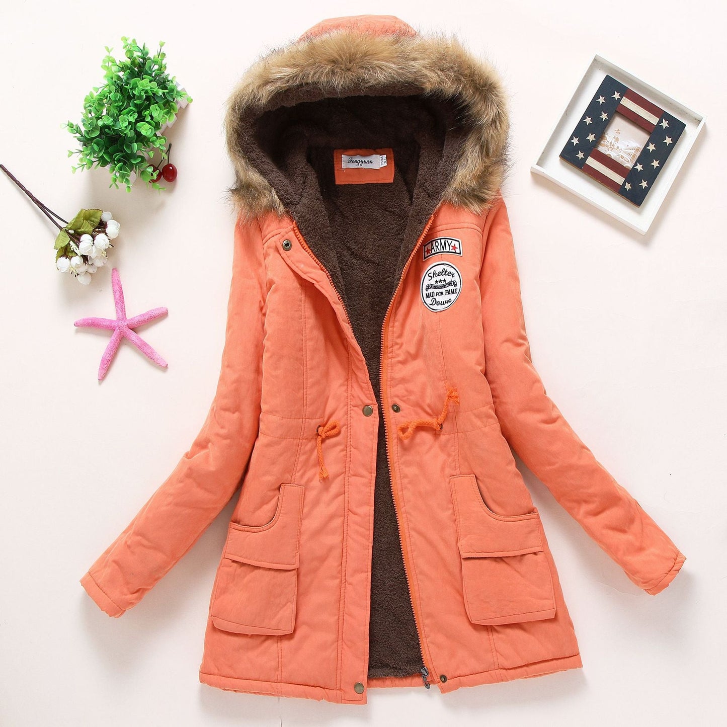 Street-wave Women's Quilted Winter Jacket With Removable Faux Fur Collar And Front Pockets