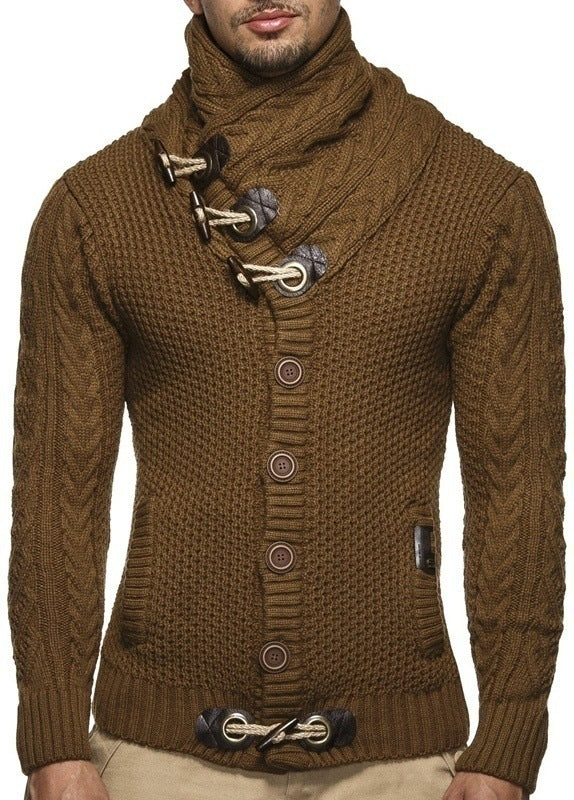 Street Wave Mens Knit Cardigan With Asymmetrical Collar For Modern Style And Warmth