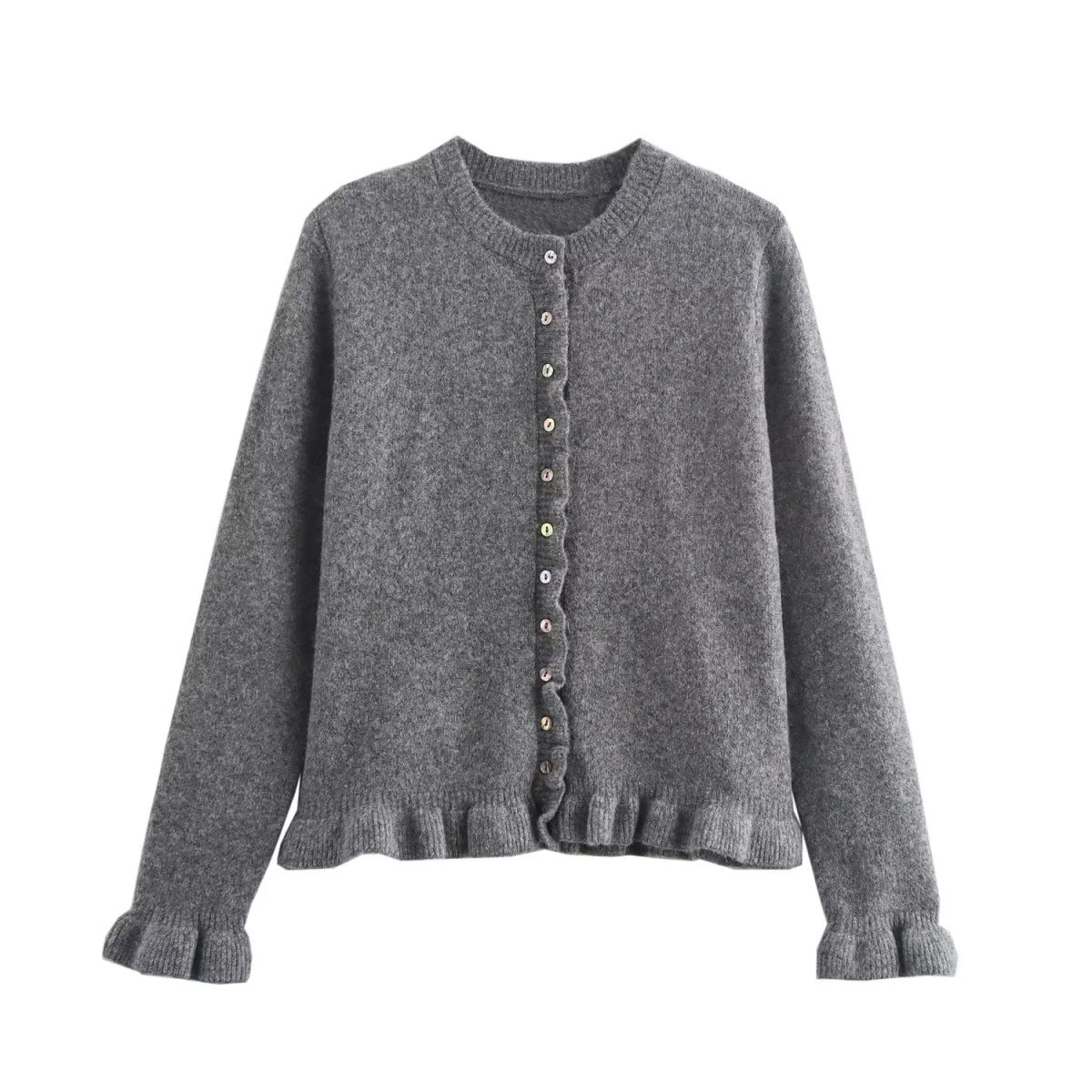 Streetwave Button Cardigan For Women Elegant Ruffle Trim Front Knit Layering Essential