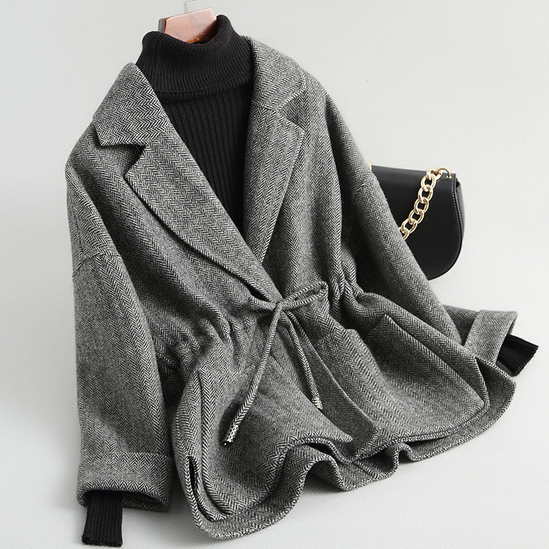 Street-Wave Grey Wrap Knit Cardigan With Belt Tie Waist For Women - Cozy, Chic Outerwear