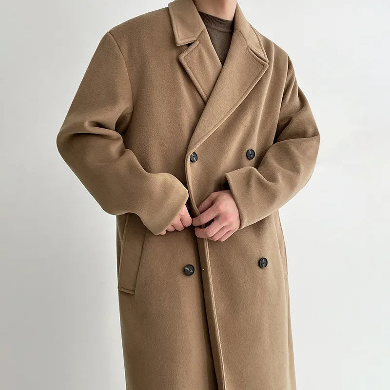 Street-wave Mens Luxe Wool-Blend Overcoat For Modern Men Double-Breasted Timeless Versatile Fall Winter