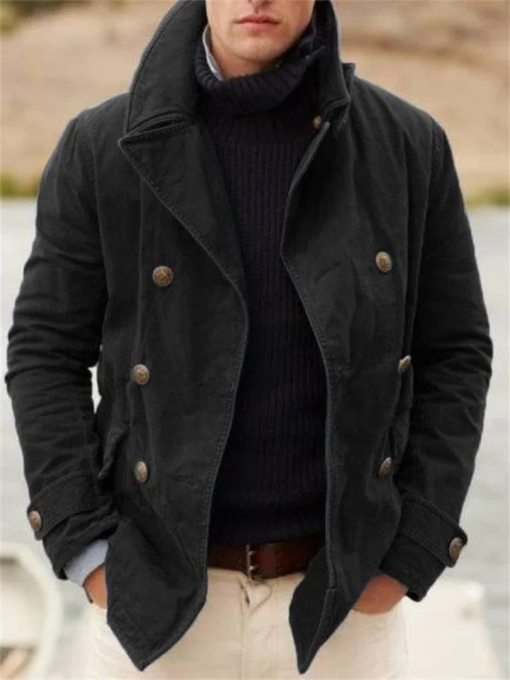 Street-Wave Vintage Double-Breasted Navy Coat For Men With Timeless Warmth And Modern Comfort
