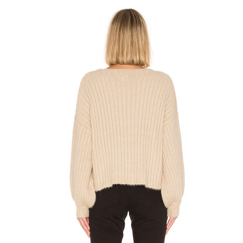 Streetwave Knit Sweater For Women With Dropped Sleeves And Fine Rib Texture For Cozy Comfort