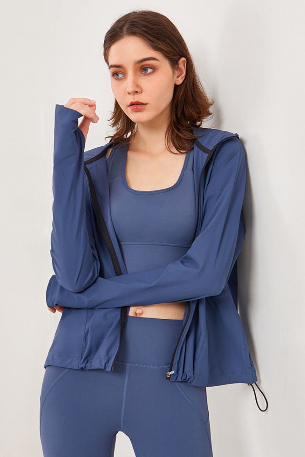Street-wave Women's Hooded Sport Jacket With Zip Pockets Thumbhole Sleeves Nylon Spandex Blend For Active Lifestyles