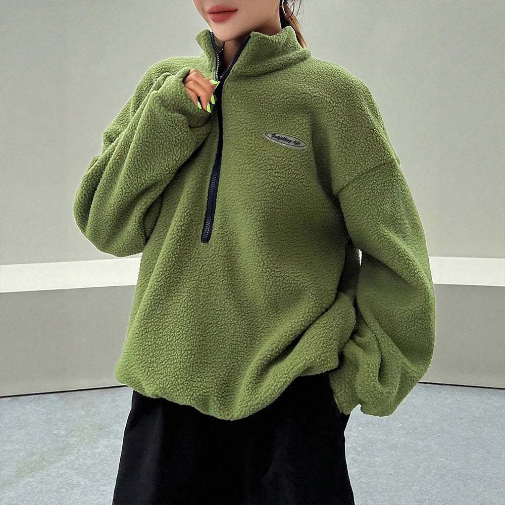 Street-Wave Cozy Fleece Pullover For Women Warmth And Easy Layering With Half Zip