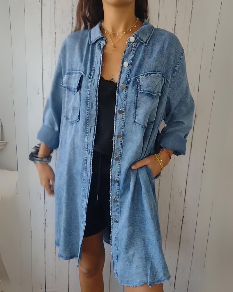 Street Wave Denim Shirt Jacket For Women Comfortable Casual Outerwear With Relaxed Fit