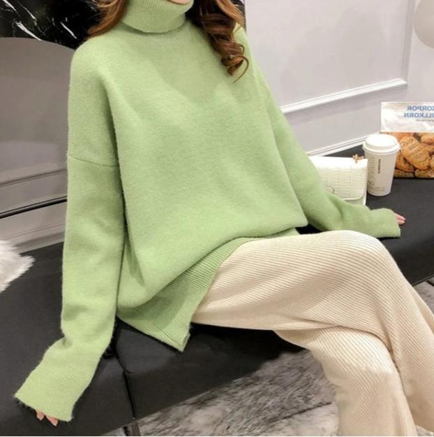 Street Wave Unisex Turtleneck Sweater Cozy Loose Fit Versatile Autumn