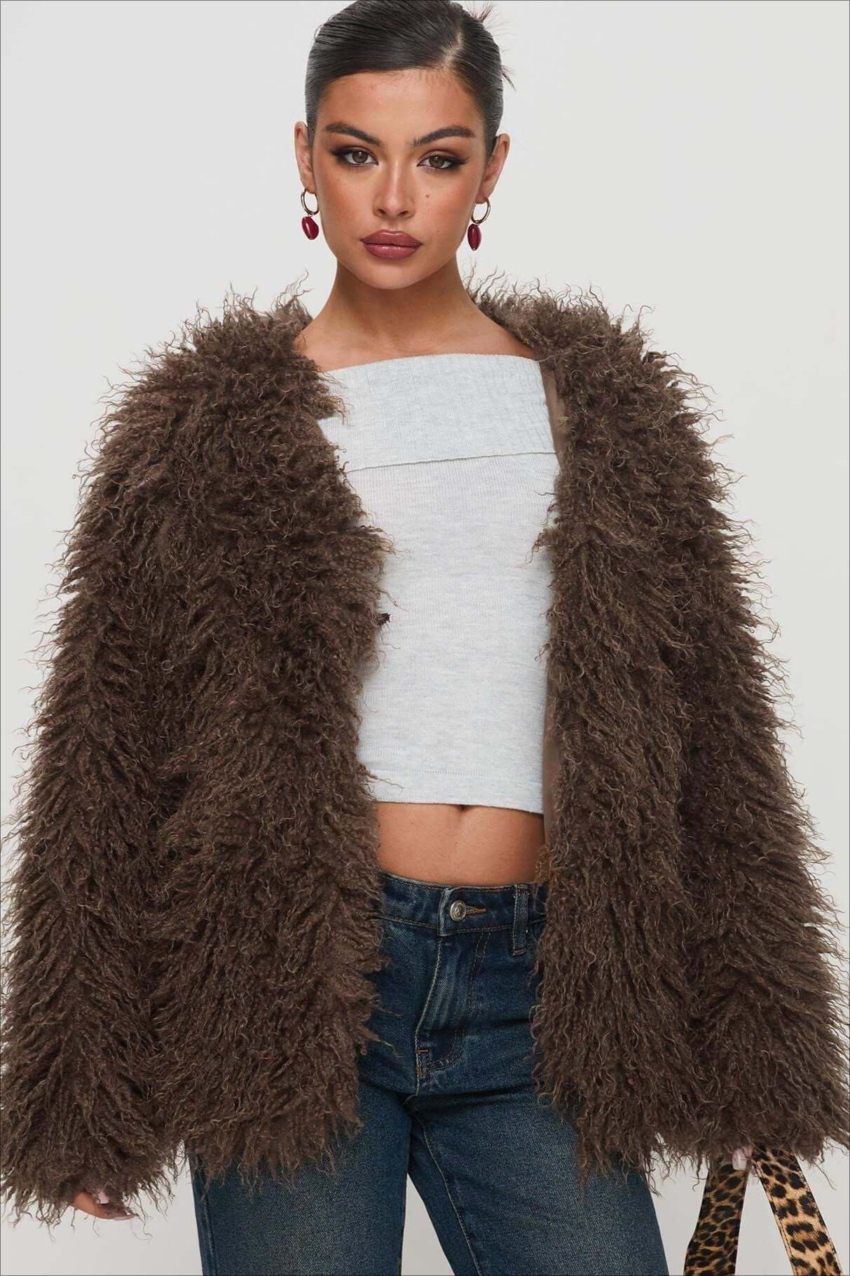 Streetwave Oversized Brown Faux Fur Jacket For Women Luxuriously Soft Coat For Glam Winter