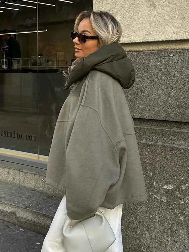 Streetwave Oversized Quilted Puffer Hoodie For Plus Size City Style With Hidden Zipper