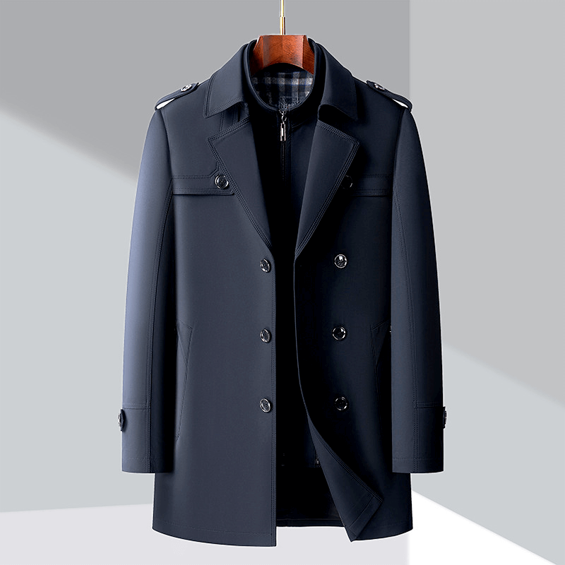 Street-Wave Double Breasted Trench Coat For Men Fully Lined Timeless Style Modern Mens Outerwear