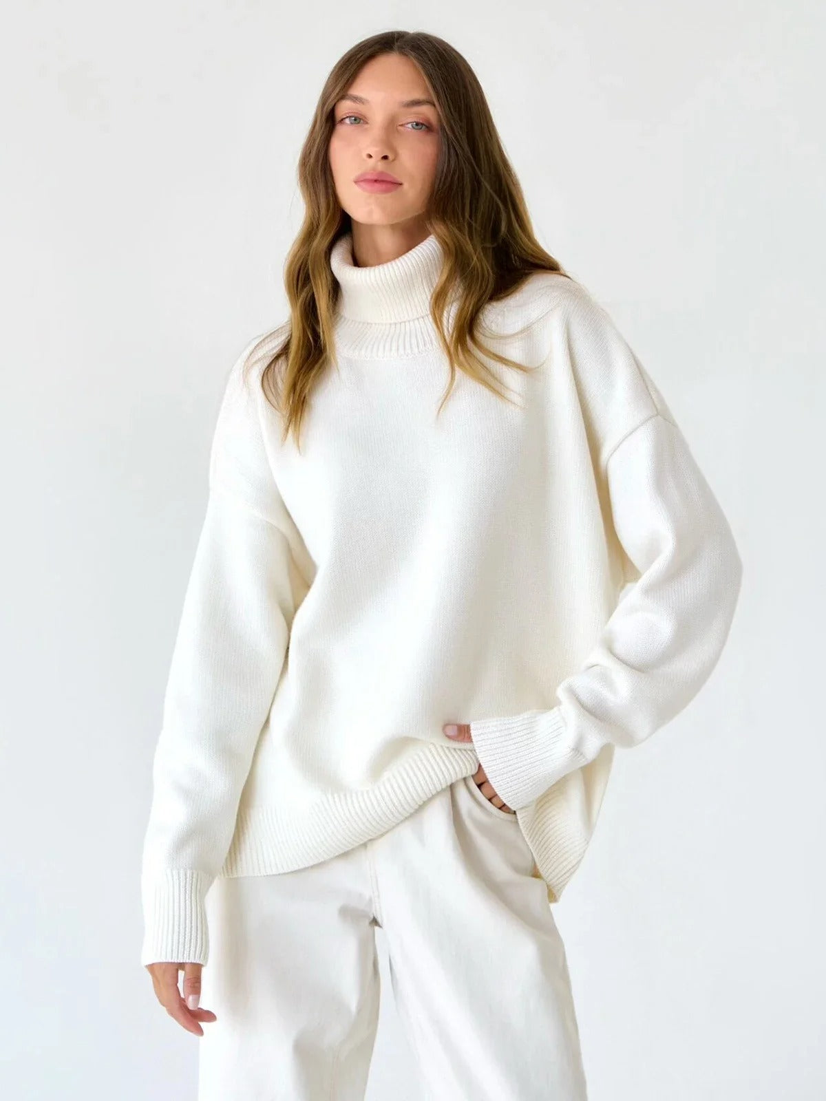Street Wave Oversize Pullover With Stand Collar For Women Cozy Knitwear For Everyday Comfort