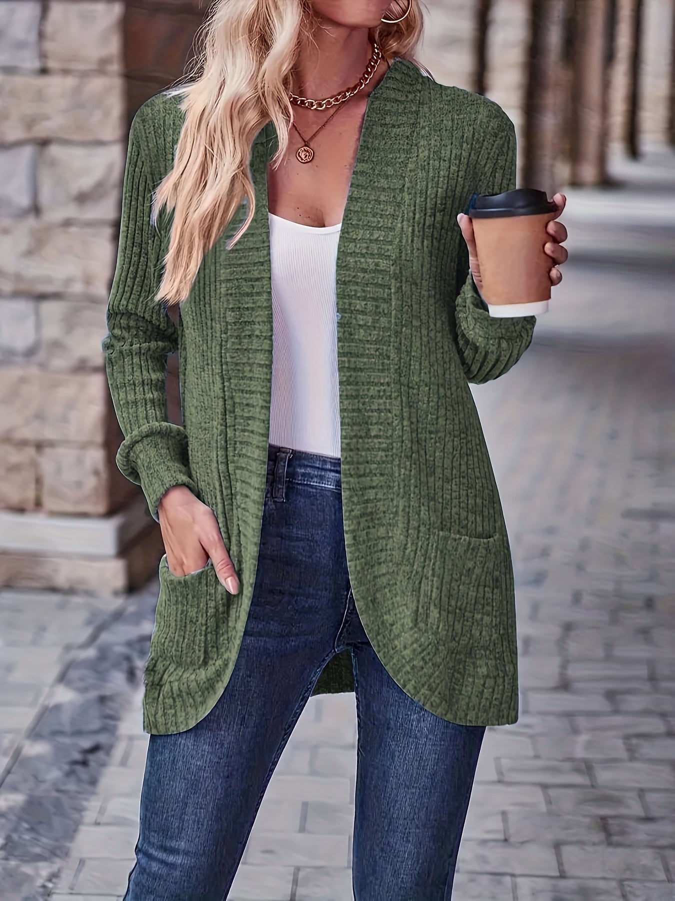 Street-Wave Women's Knit Fleece Cardigan With Pockets, Cozy Warm Comfort For Everyday Wear
