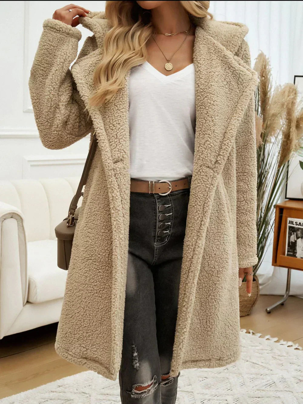 Street-Wave Extended Teddy Coat Hoodie Fleece Warm and Stylish for Women Cozy Everyday Outerwear