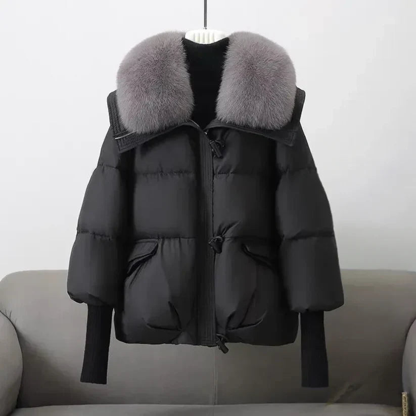 Street-wave White Down Coat With Fur Collar For Women Luxurious Warmth And Style
