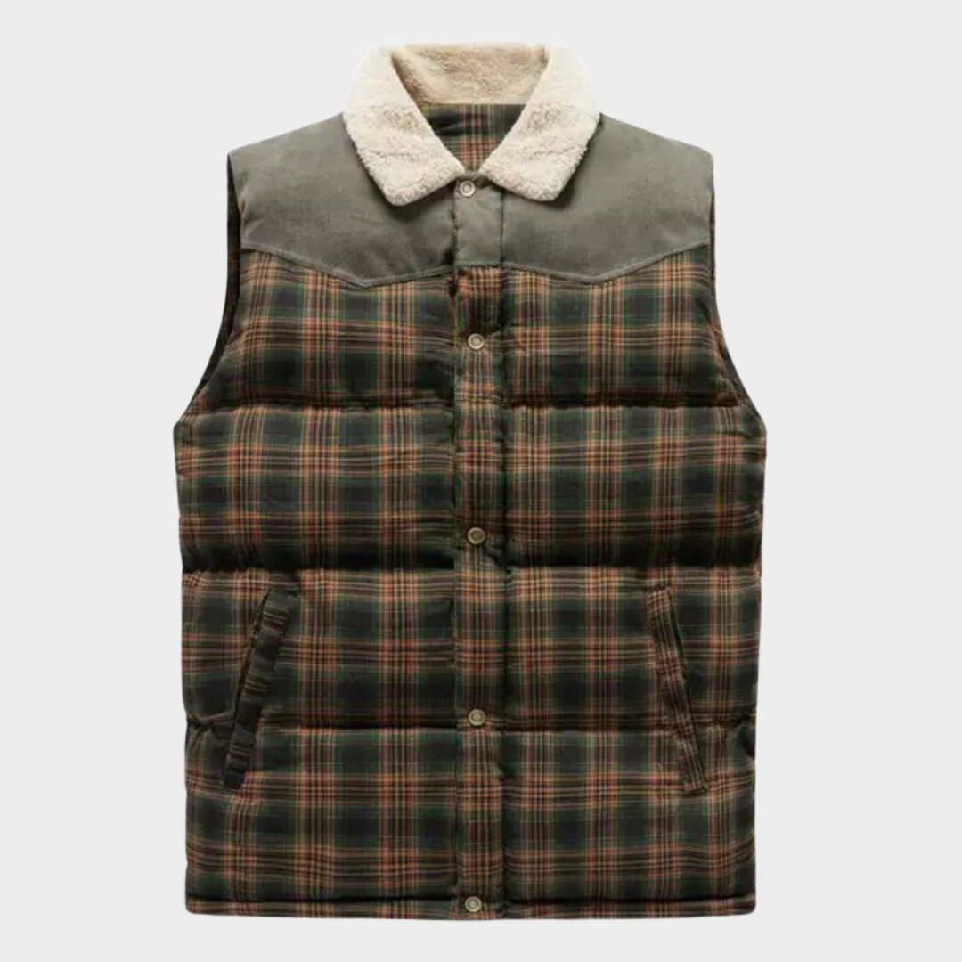 Street-Wave Mens Classic Plaid Waistcoat Vest With Warm Fleece Lining For Casual Elegance