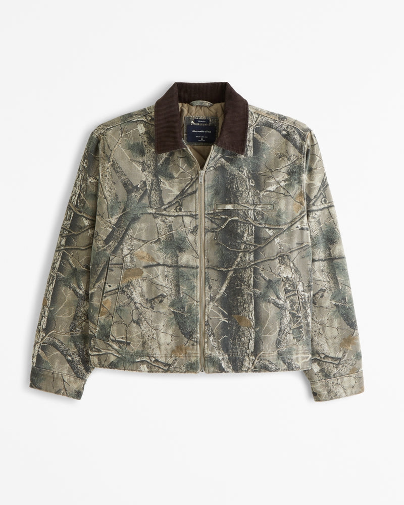 Street-Wave Work Jacket With Zip Corduroy Collar Warm Rugged Style for Urban Professionals