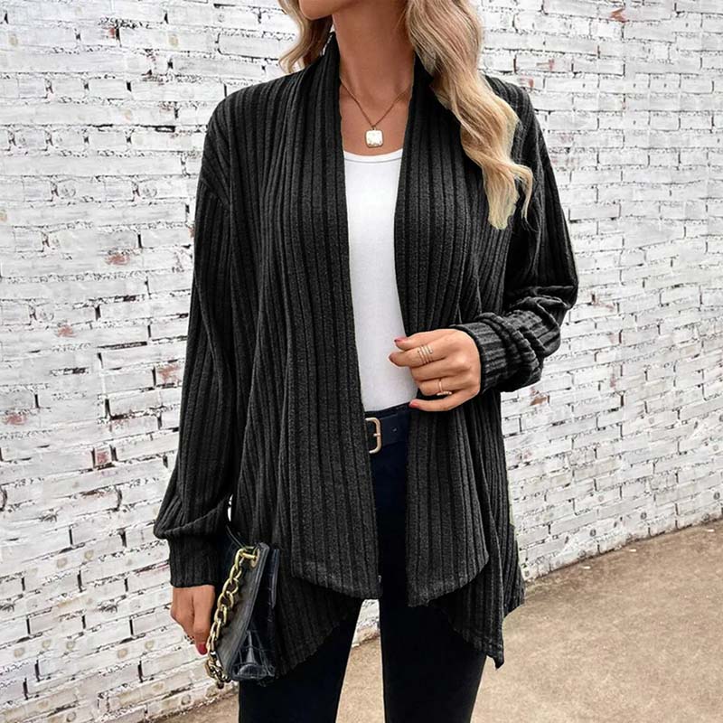 Street-wave Women's Cozy Knit Cardigan With Shawl Collar Cotton Acrylic Blend Striped Pattern
