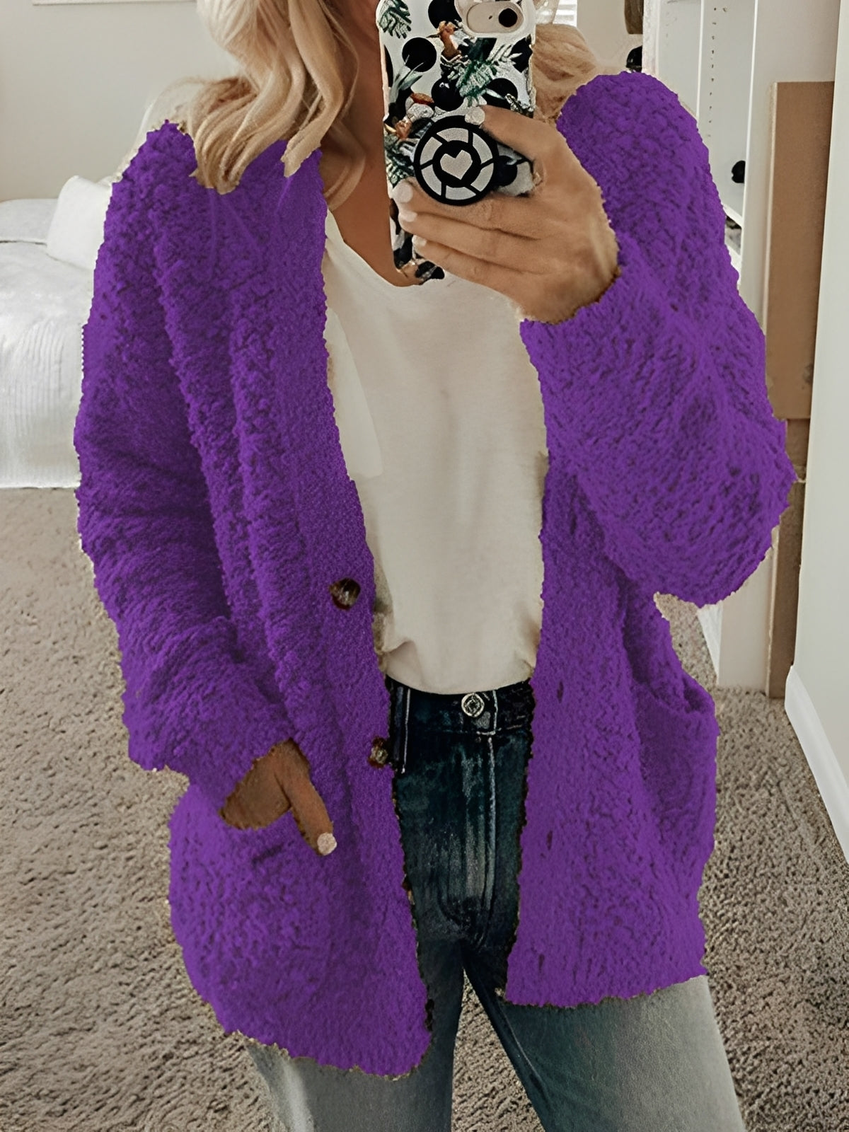 Street-Wave Cozy Cardigan For Women - Plush Boucle Knit All-Day Warmth, Comfort, Everyday Style