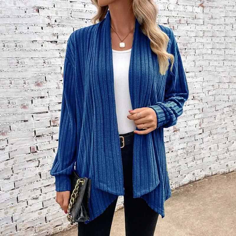 Street-wave Women's Cozy Knit Cardigan With Shawl Collar Cotton Acrylic Blend Striped Pattern