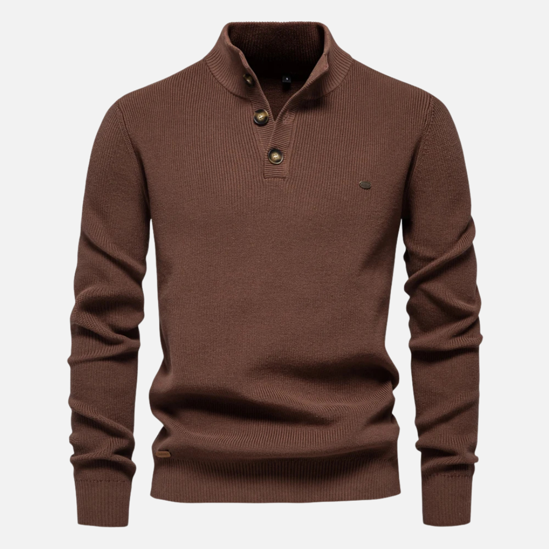 Men's Wool Blend Turtleneck Sweater With Button Details Slim Fit Rib Knit Warm Casual Layer