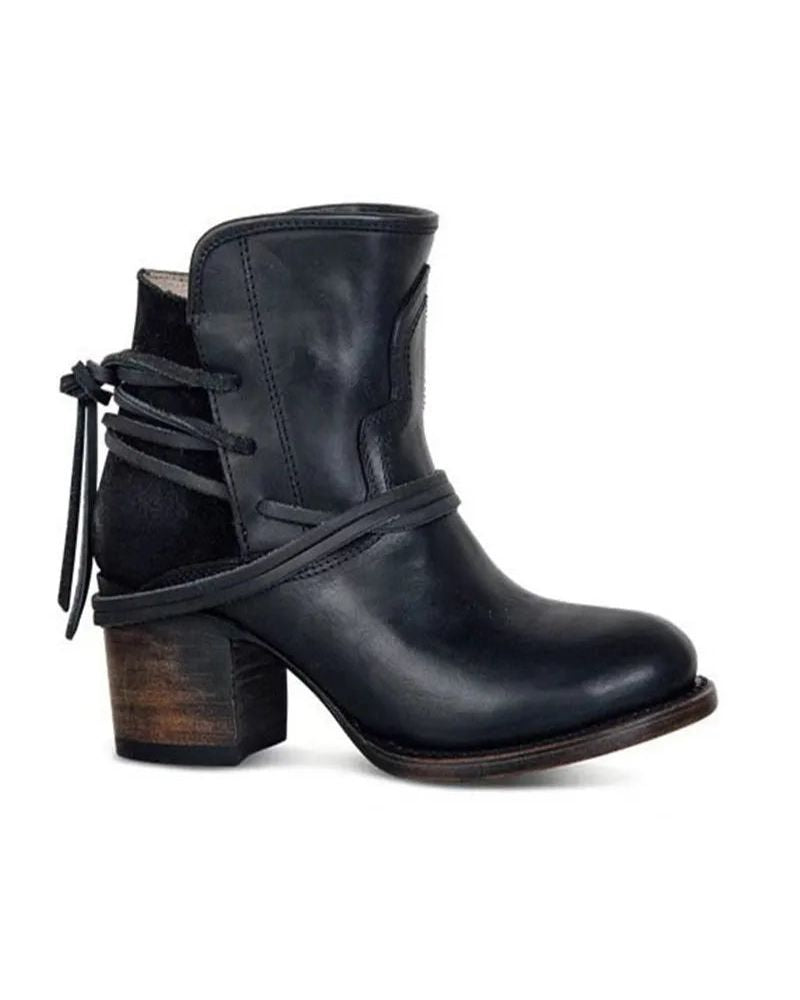 Street-wave Western Vintage Boot For Women With Comfortable Retro Design And Wrap Strap