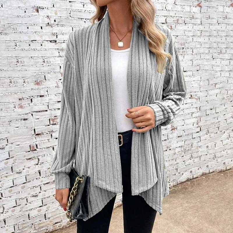 Street-wave Women's Cozy Knit Cardigan With Shawl Collar Cotton Acrylic Blend Striped Pattern